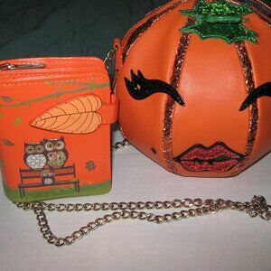 Retired Betsey Johnson Pumpkin Crossbody Purse and Shagwear Wallet